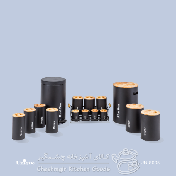  سرویس 16 پارچه مشکی سنباده ای درب چوبی یونیک مدل UUN-8005  